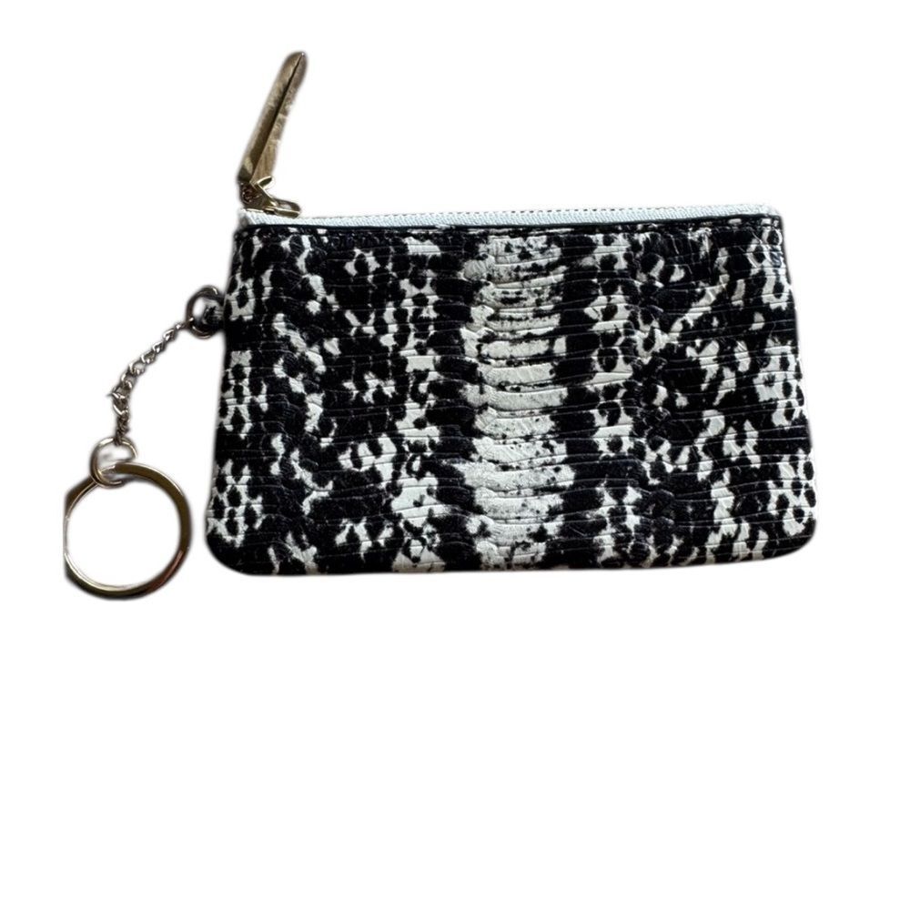 NEW Rebecca Minkoff Black White Snakeskin Zip Top Key Ring Coin Purse